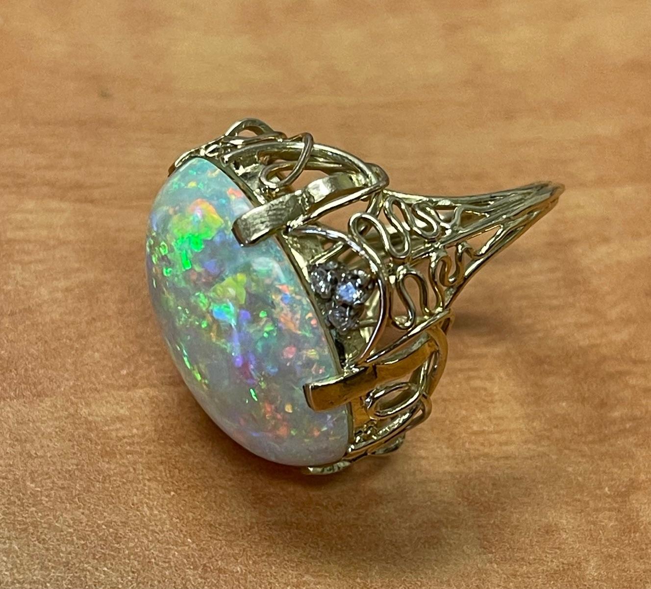 20ct Mintabe Australian Fire Opal .18ct Diamond 14KY Ring (Vintage 1960s)