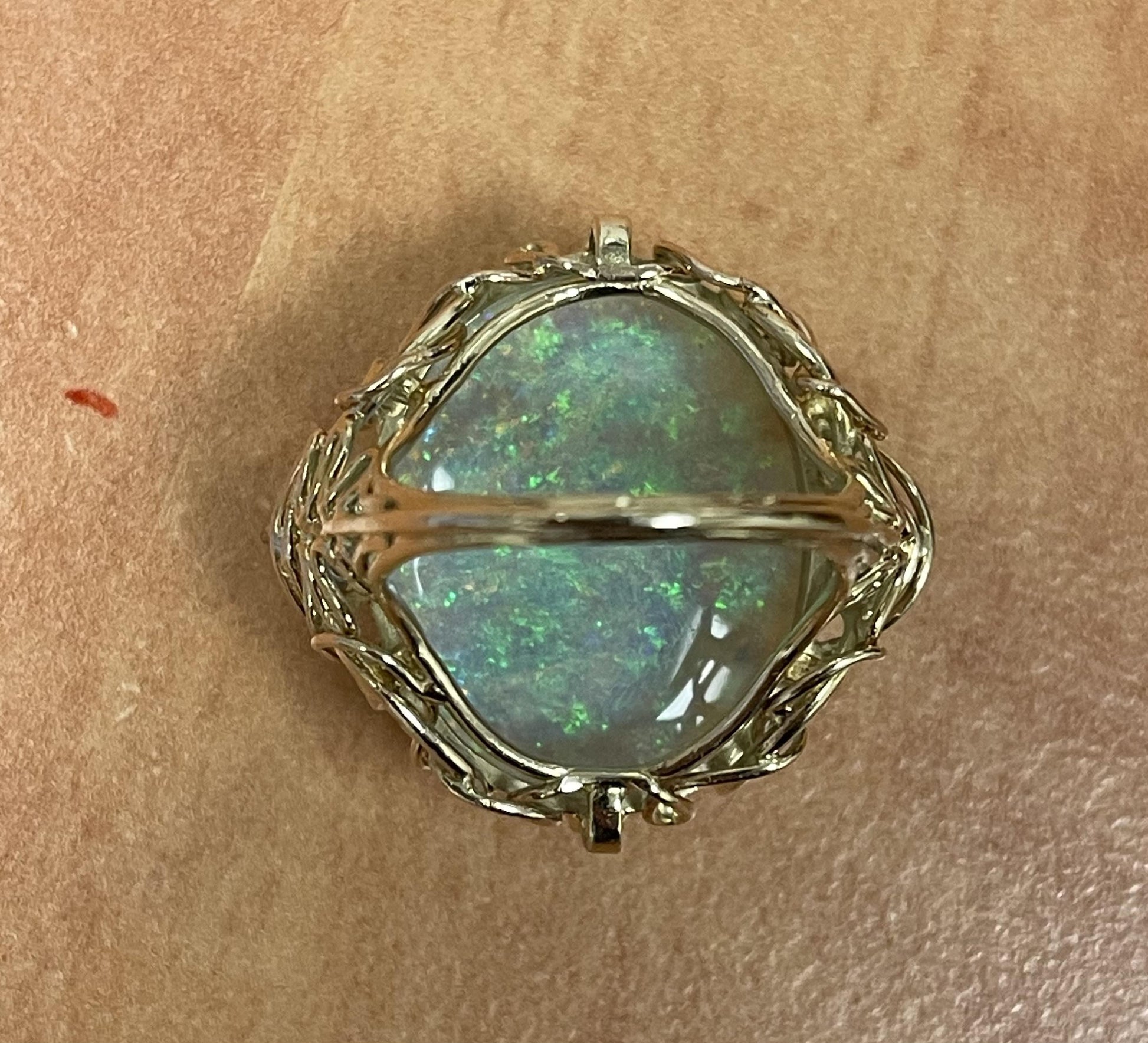 20ct Mintabe Australian Fire Opal .18ct Diamond 14KY Ring (Vintage 1960s)