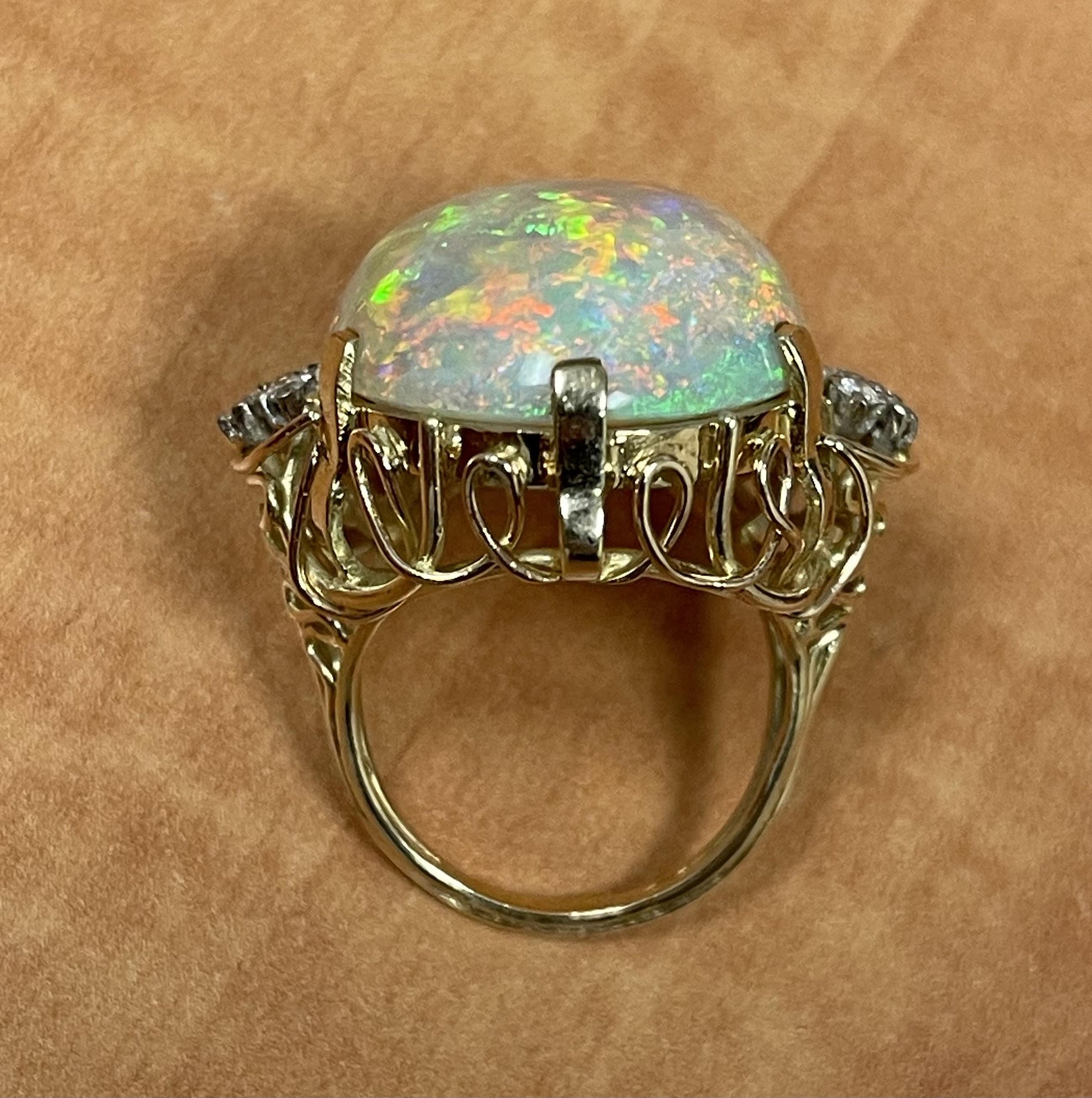 20ct Mintabe Australian Fire Opal .18ct Diamond 14KY Ring (Vintage 1960s)