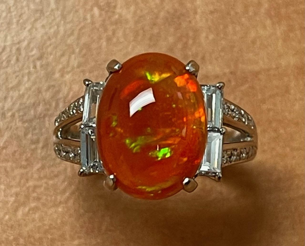 4.66ct Rare Mexican Jelly Opal .75ct Diamond Platinum Ring