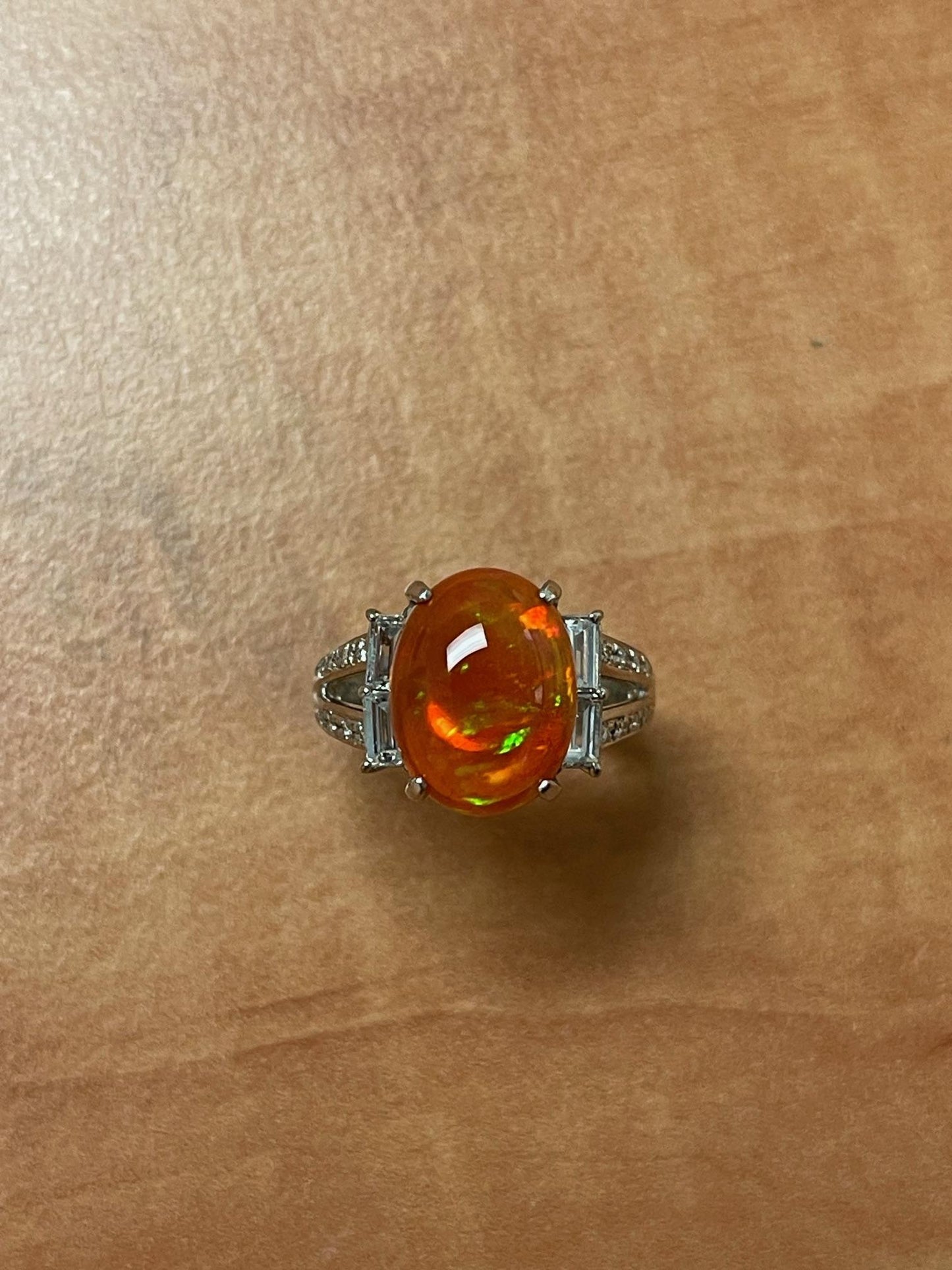 4.66ct Rare Mexican Jelly Opal .75ct Diamond Platinum Ring