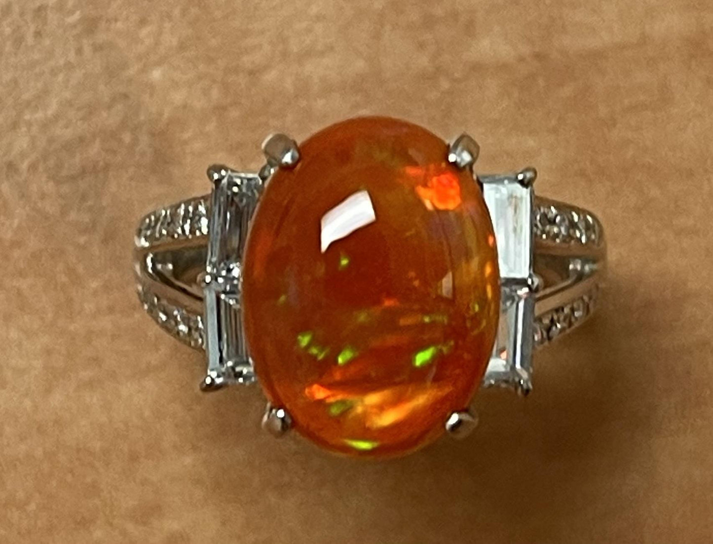 4.66ct Rare Mexican Jelly Opal .75ct Diamond Platinum Ring