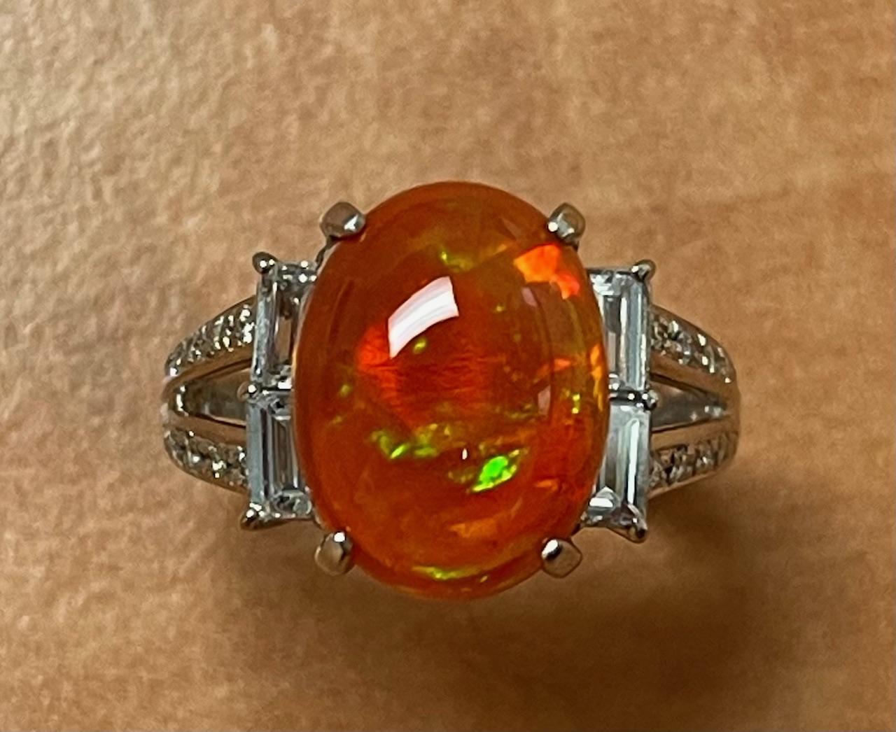 4.66ct Rare Mexican Jelly Opal .75ct Diamond Platinum Ring