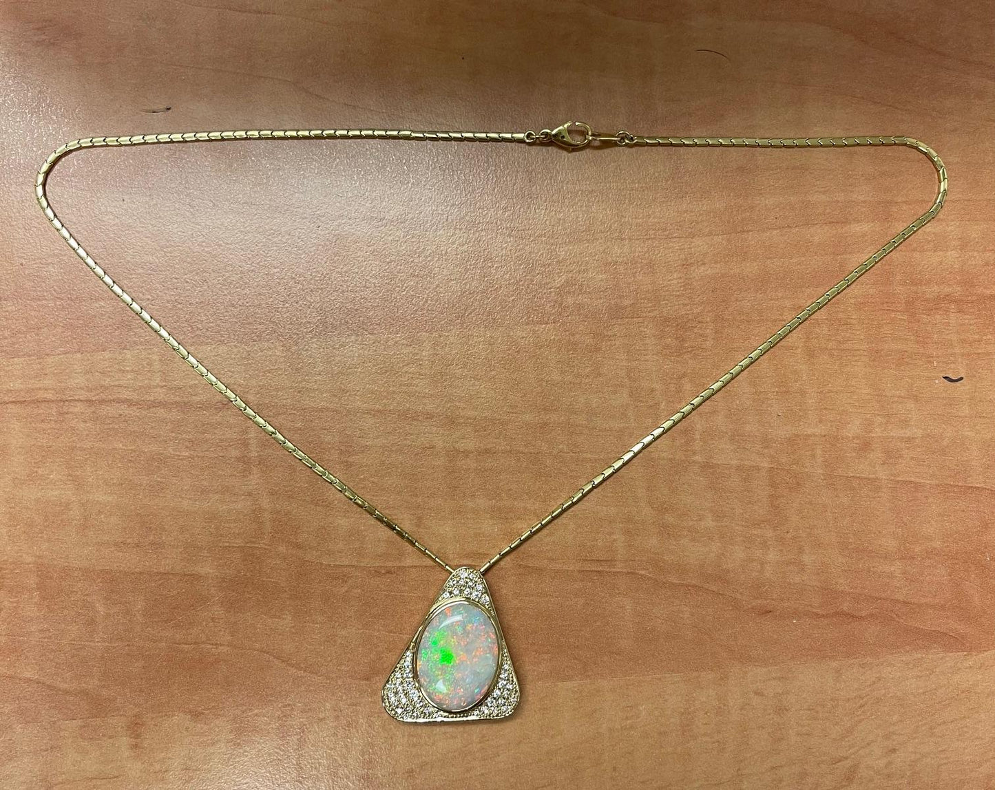 11.15ct Australian Opal .60ct Diamond 18KY Pendant (Estate 1970s)