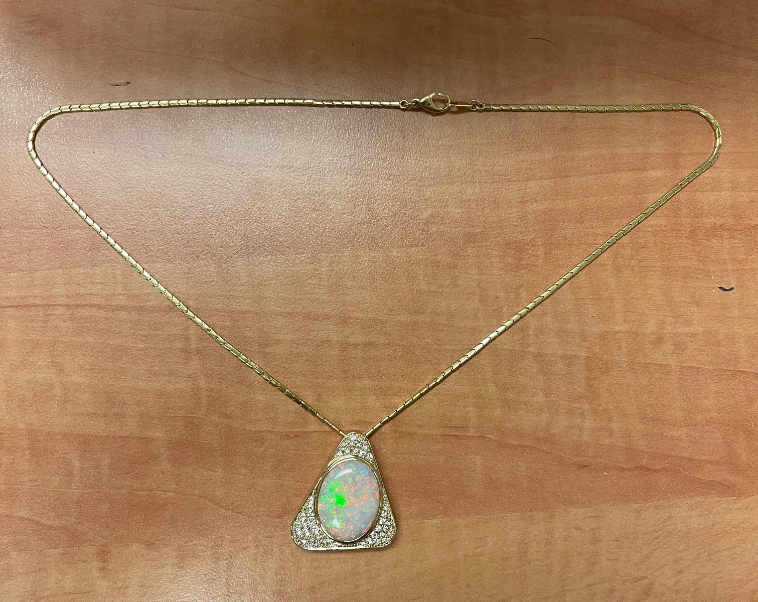 11.15ct Australian Opal .60ct Diamond 18KY Pendant (Estate 1970s)