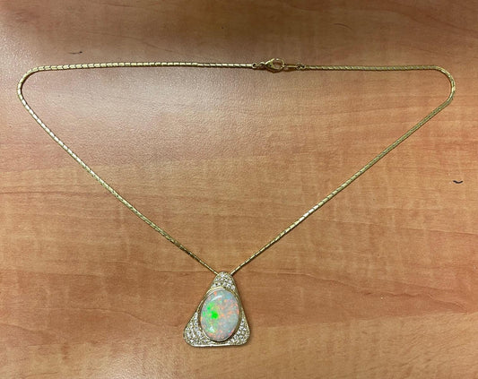 11.15ct Australian Opal .60ct Diamond 18KY Pendant (Estate 1970s)