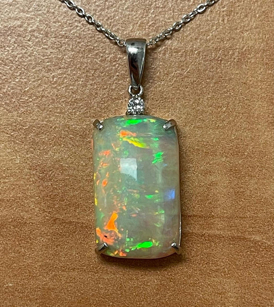 7.65ct Australian Opal .05ct Diamond Platinum Pendant