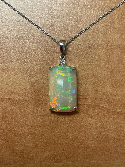 7.65ct Australian Opal .05ct Diamond Platinum Pendant