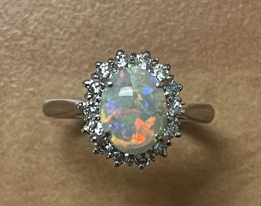 1.23ct Australian  Fire Opal &  0.44ctw Diamond PT  Ring