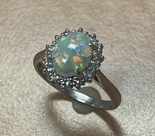 1.23ct Australian  Fire Opal &  0.44ctw Diamond PT  Ring