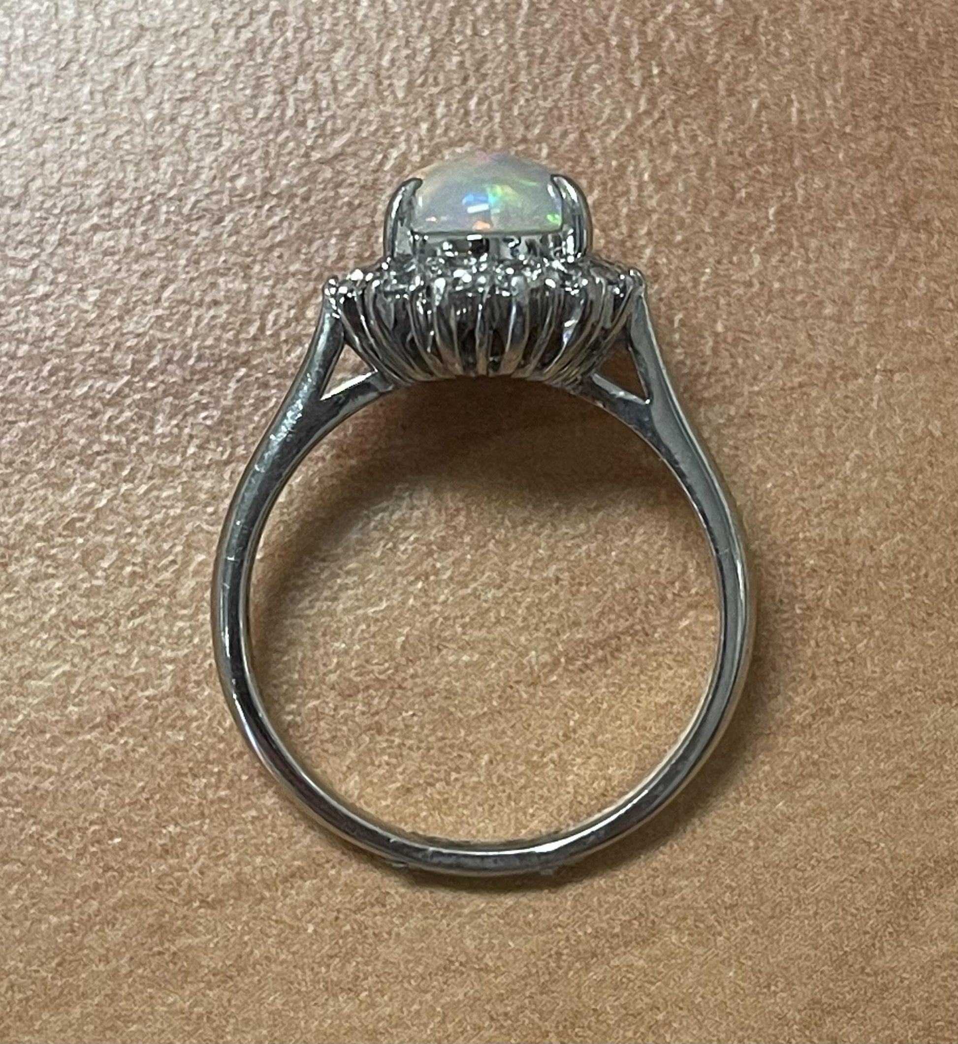 Estate  3.17ct Australian  Fire Opal &  0.48ctw Diamond PT Ring Circa 1970s