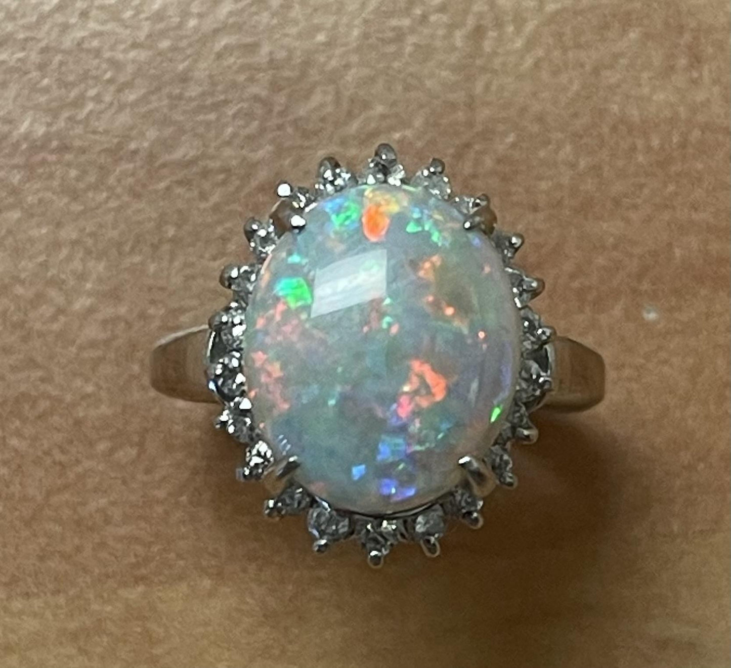 Estate  3.17ct Australian  Fire Opal &  0.48ctw Diamond PT Ring Circa 1970s