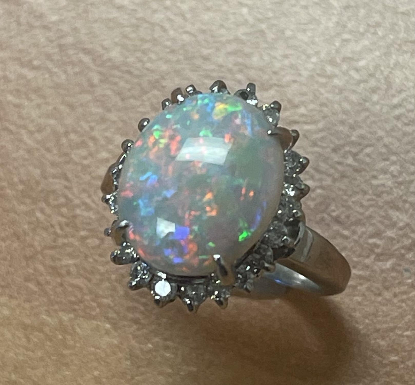Estate  3.17ct Australian  Fire Opal &  0.48ctw Diamond PT Ring Circa 1970s