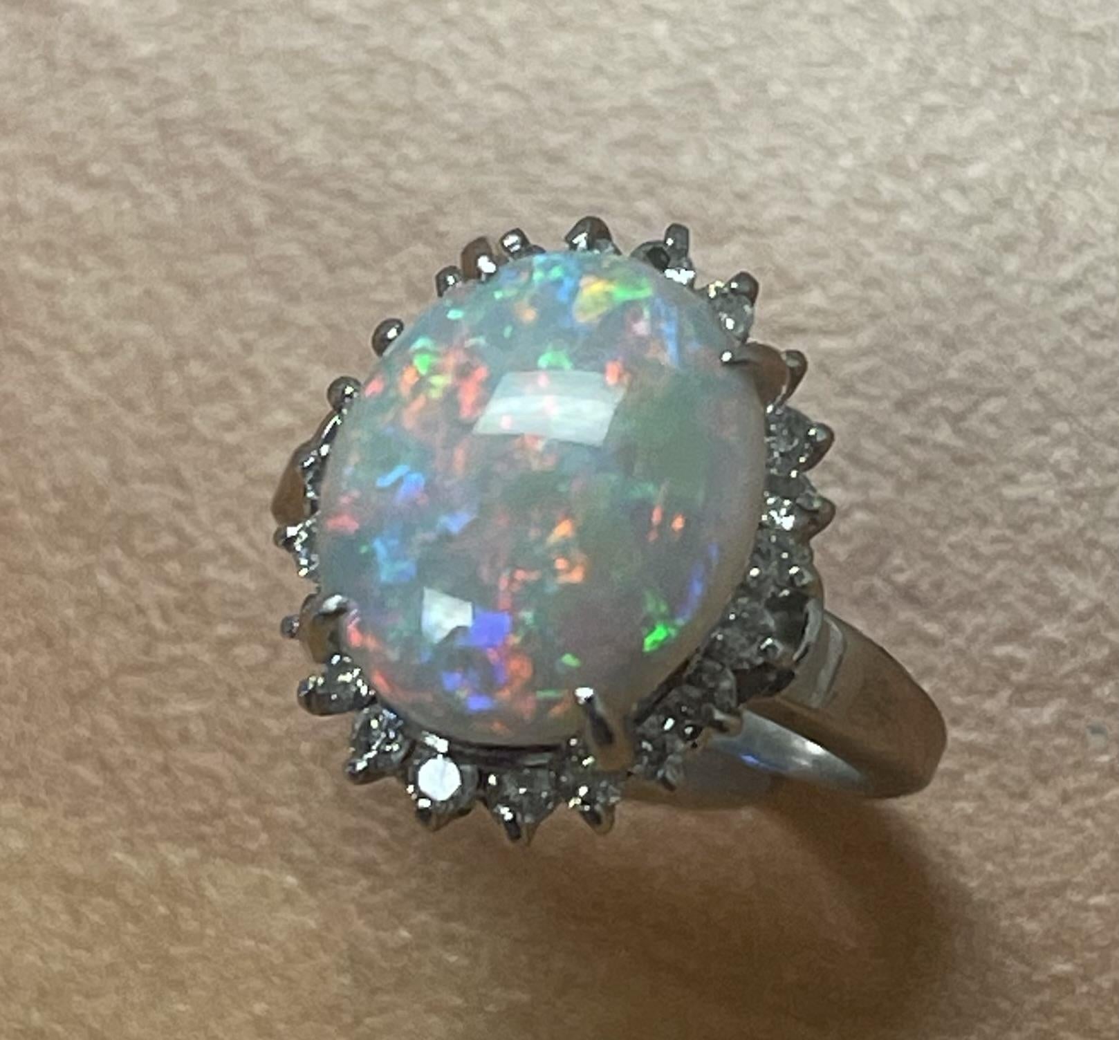 Estate  3.17ct Australian  Fire Opal &  0.48ctw Diamond PT Ring Circa 1970s