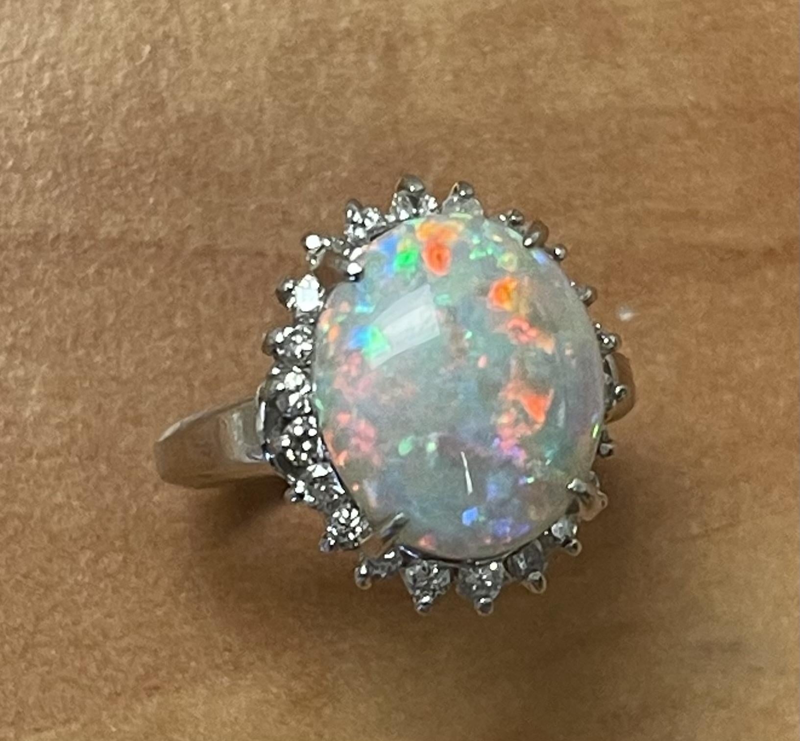 Estate  3.17ct Australian  Fire Opal &  0.48ctw Diamond PT Ring Circa 1970s