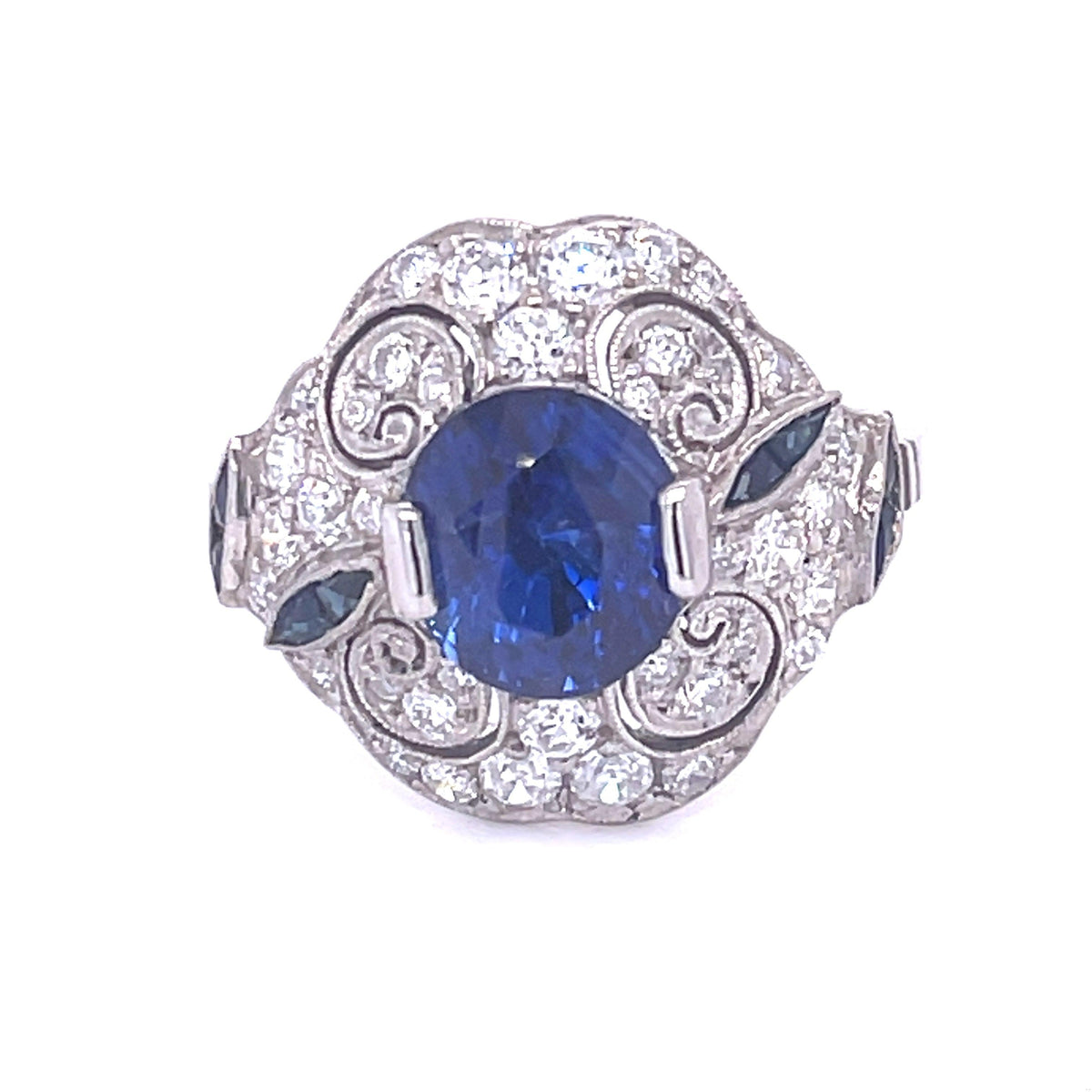 2.63ct No Heat Sap .80ct SD PT Handmade Ring .36ct Side Sap  Size 6.50 | 5.6gr