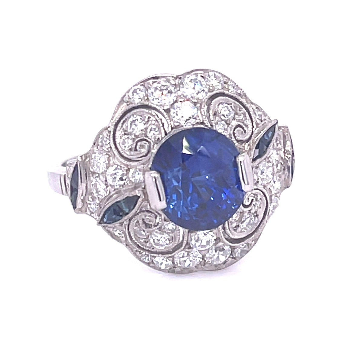 2.63ct No Heat Sap .80ct SD PT Handmade Ring .36ct Side Sap  Size 6.50 | 5.6gr