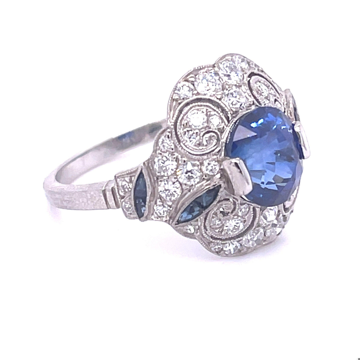 2.63ct No Heat Sap .80ct SD PT Handmade Ring .36ct Side Sap  Size 6.50 | 5.6gr
