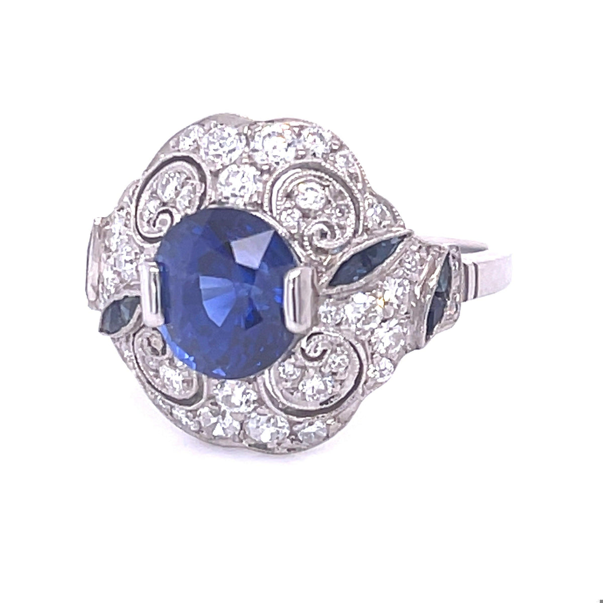2.63ct No Heat Sap .80ct SD PT Handmade Ring .36ct Side Sap  Size 6.50 | 5.6gr