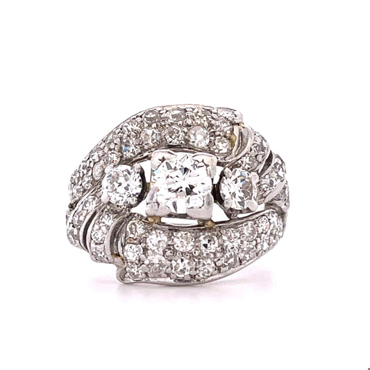 Art Deco Ring (Late 1930s) PT Ring Old European Cut Diamonds 1.10ct CD 2.20ct SD
