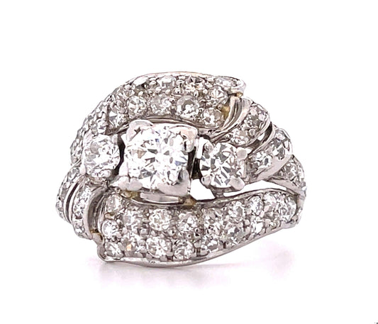 Art Deco Ring (Late 1930s) PT Ring Old European Cut Diamonds 1.10ct CD 2.20ct SD