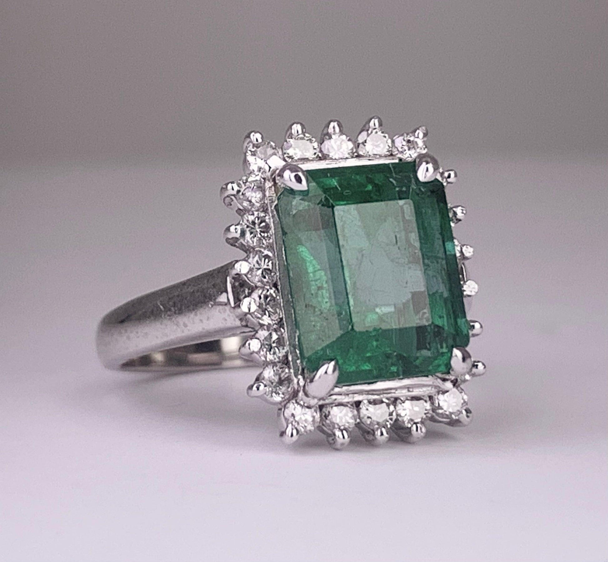 Platinum Emerald 3.72ct and Diamond Ring