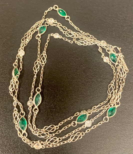 Handmade Necklace PT Emerald 2.10 carats / Diamonds .64ct 27 inches 5.5g