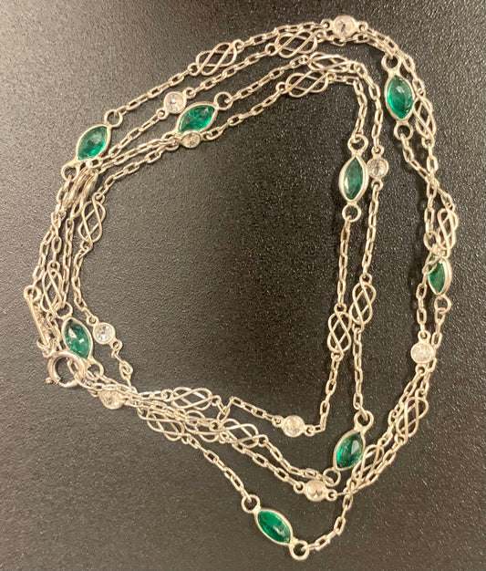 Handmade Necklace PT Emerald 2.10 carats / Diamonds .64ct 27 inches 5.5g