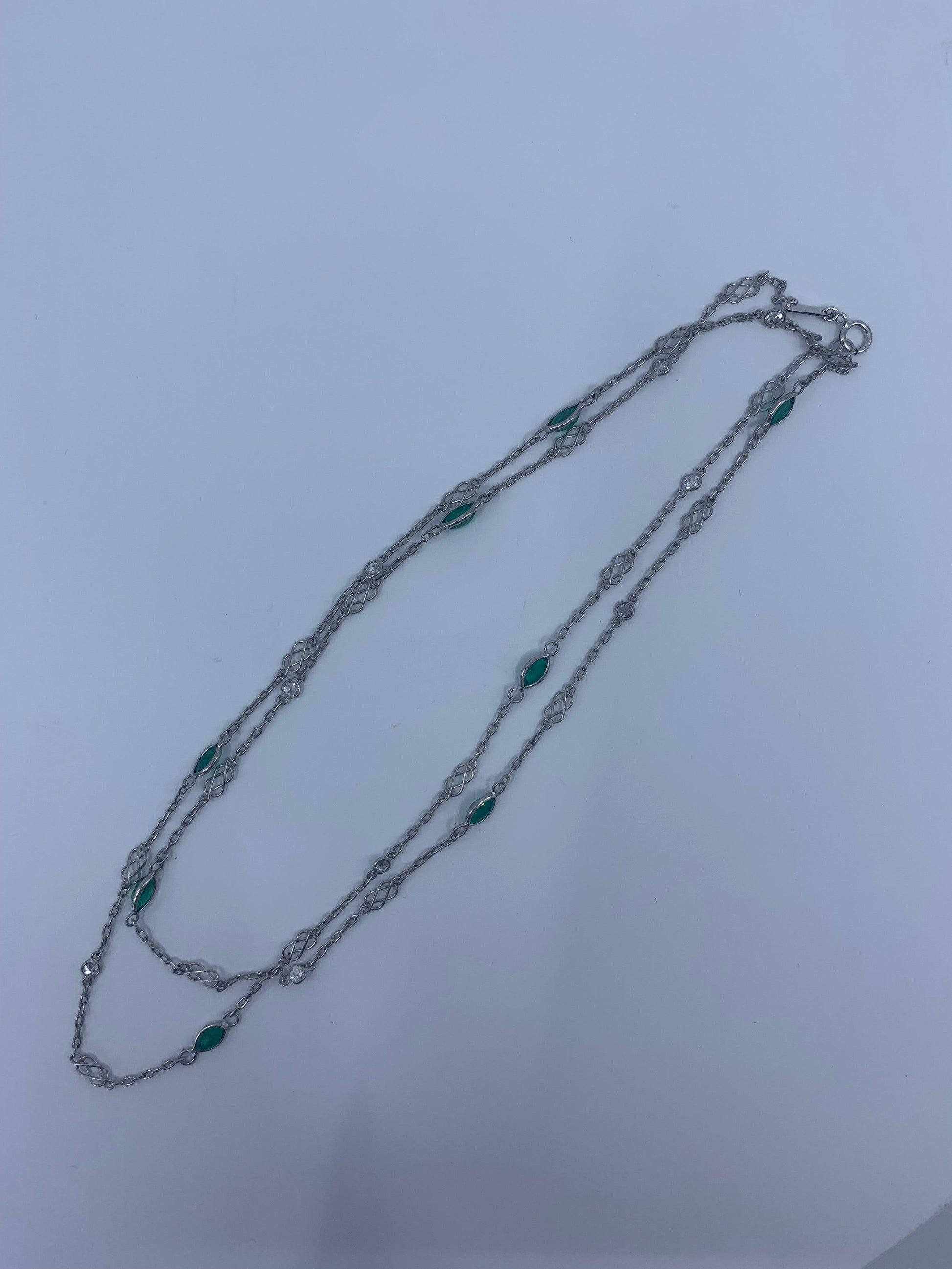 Handmade Necklace PT Emerald 2.10 carats / Diamonds .64ct 27 inches 5.5g