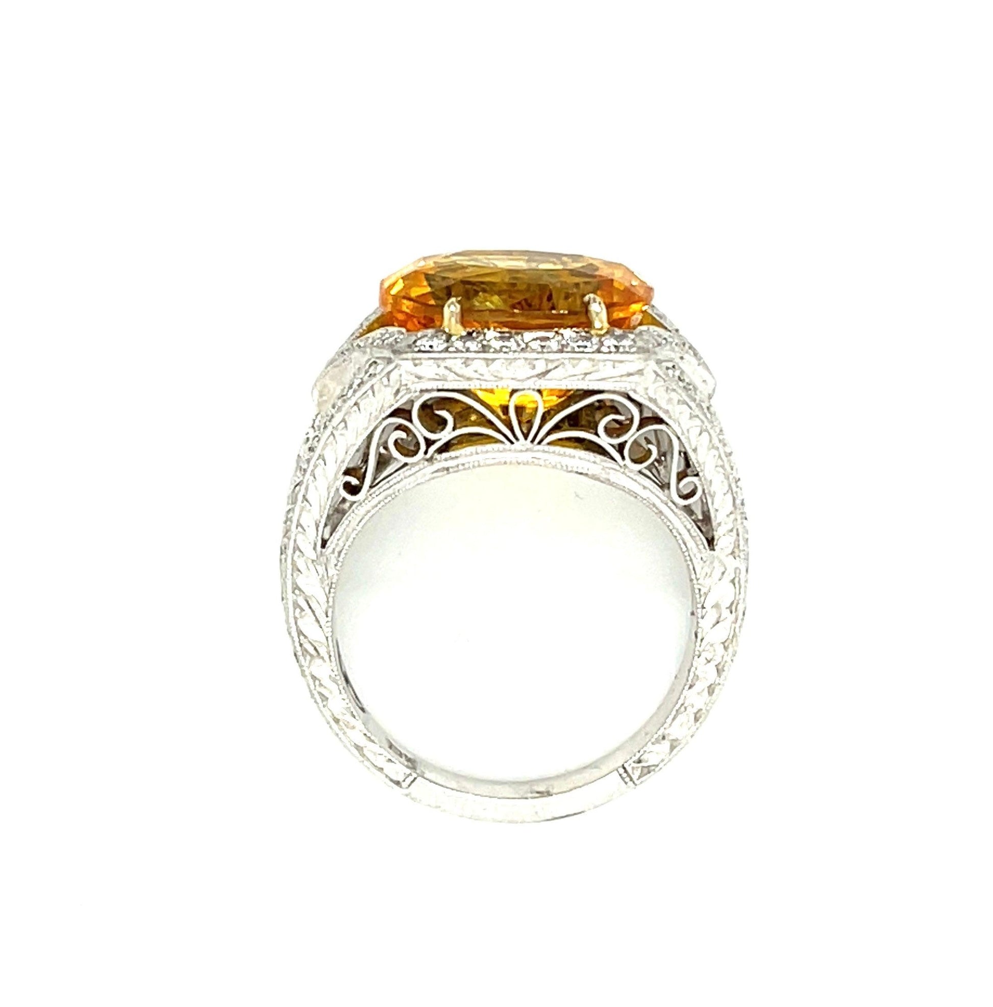 Oval Yellowish Orange Sapphire 8.50 carats | Diamonds .75 carats PT Ring  Size 6
