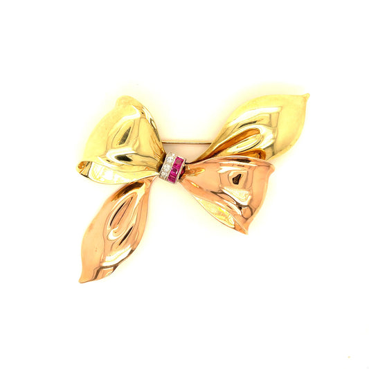 Retro 14KY & Green Gold Bow Brooch