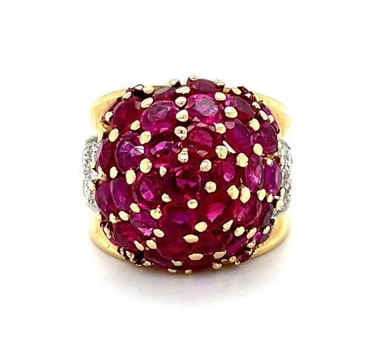 Retro (Circa 1940s) 4.75ct Rubies 14KY Two Tone Ring .75ct Diamonds