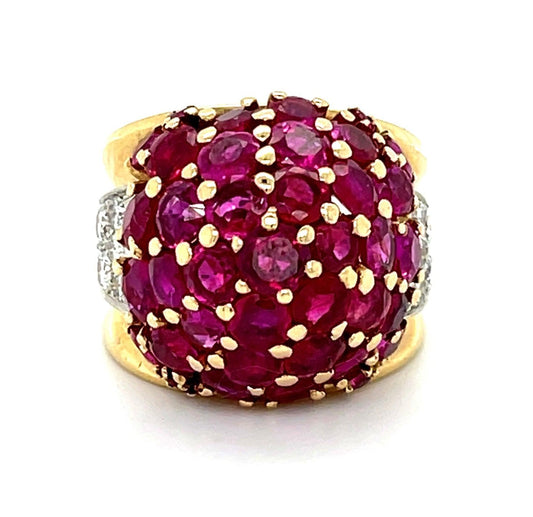 Retro (Circa 1940s) 4.75ct Rubies 14KY Two Tone Ring .75ct Diamonds