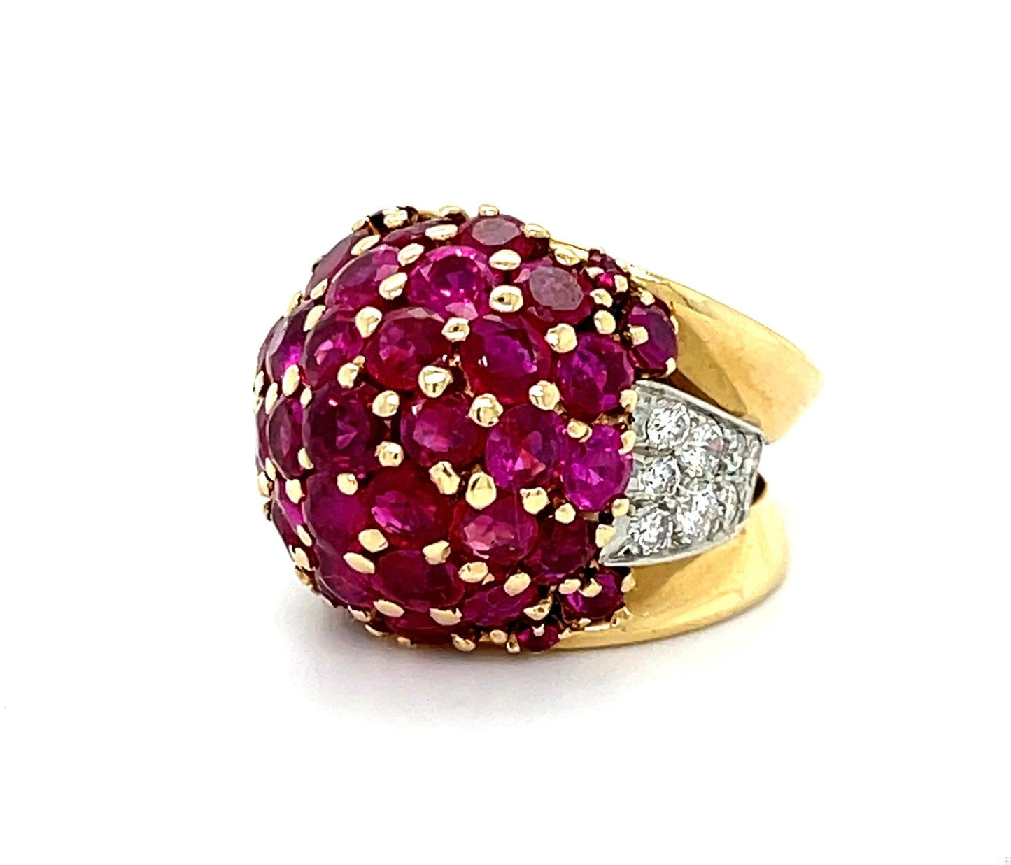 Retro (Circa 1940s) 4.75ct Rubies 14KY Two Tone Ring .75ct Diamonds