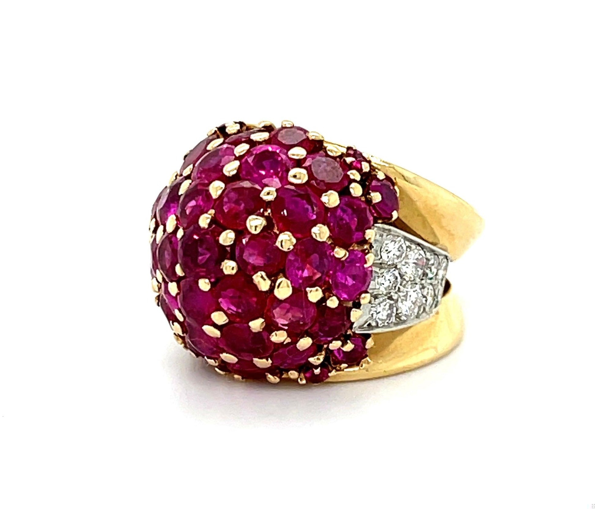 Retro (Circa 1940s) 4.75ct Rubies 14KY Two Tone Ring .75ct Diamonds