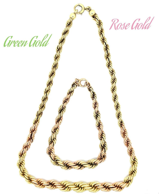 Retro (Circa 1940s) All Original 14KY Rose and Green Gold Graduated French Rope