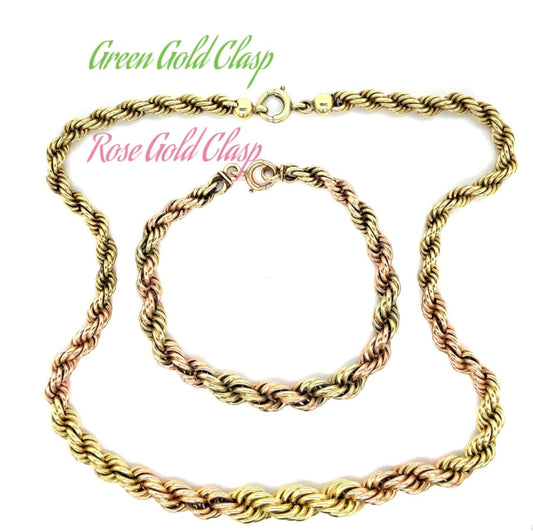 Retro (Circa 1940s) All Original 14KY Rose and Green Gold Graduated French Rope