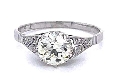 Art Deco 1.17ct Euro Dia PT Ring .12ct SD 2.60g 6.5 Size