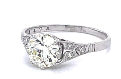 Art Deco 1.17ct Euro Dia PT Ring .12ct SD 2.60g 6.5 Size