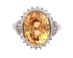 PT Diamond & Precious Topaz Ring 7.8gr 0.32ct(dia) 4.93ct twt(tp) Circa 1960