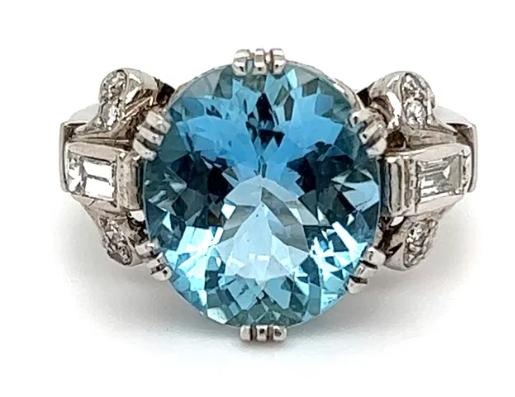 6ct Aquamarine 14KY Ring (Vintage 1940s) 7 Size 4.10g