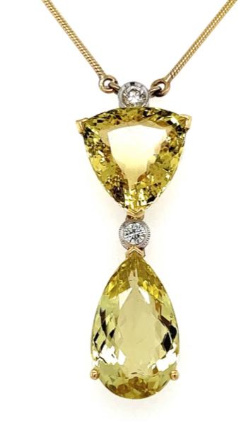 14ct Yellow Beryl .18ct Diamond 18KY Pendant