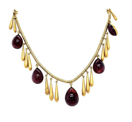 Original Victorian 38ct Garnet 16KY Necklace (Antique 1880s)