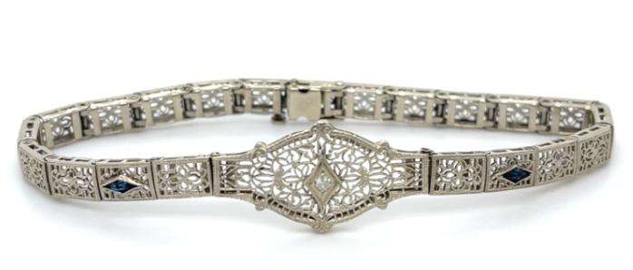 Original Art Deco 14K .08ct Diamond Bracelet (Circa 1930s) 7" 7.90g