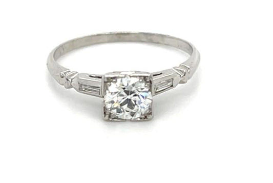 Original Art Deco .70ct Old Euro CD .12ct SD Platinum Ring