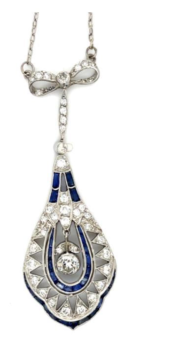 Original Art Deco .52ct Diamond 1.60ct Sapphire Pendant