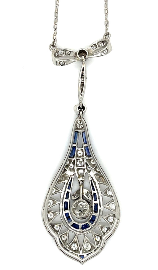 Original Art Deco .52ct Diamond 1.60ct Sapphire Pendant