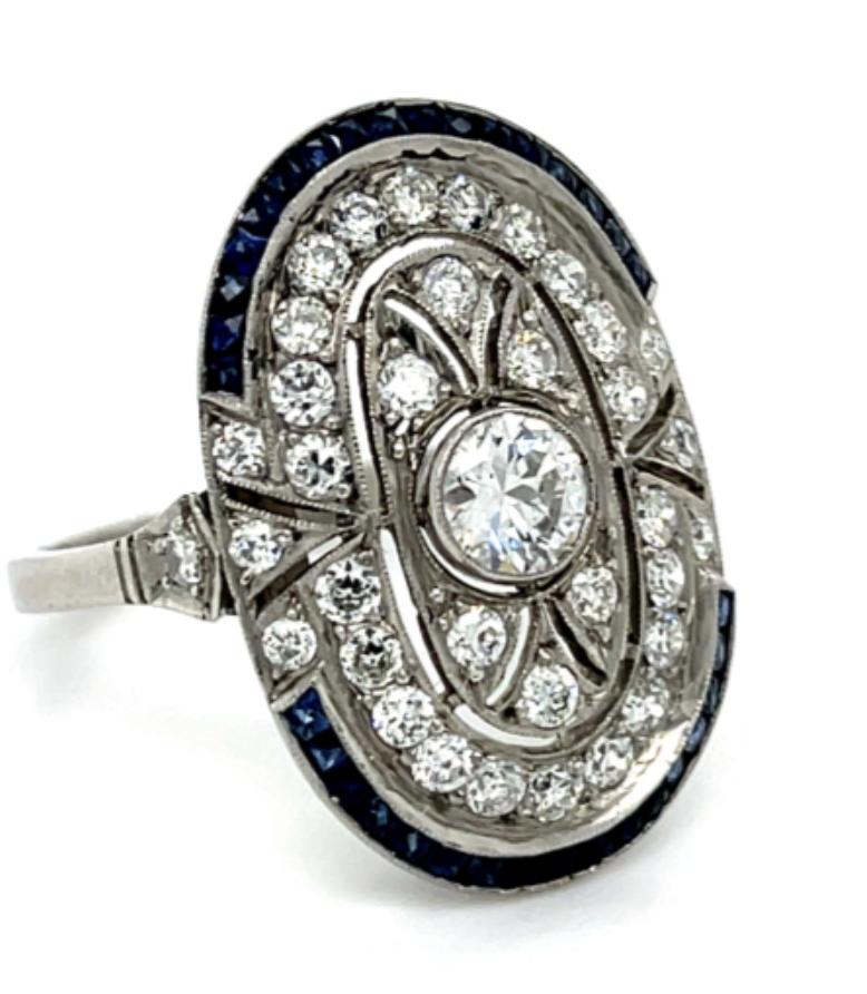 .35ct Diamond .73ct French Cut Sapphire Platinum Handmade Ring