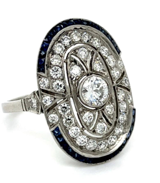 .35ct Diamond .73ct French Cut Sapphire Platinum Handmade Ring