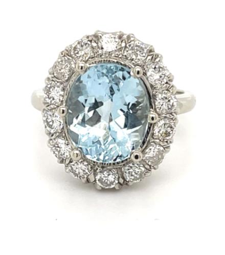 2.40ct Aquamarine 1.15ct Diamond 14KW Ring
